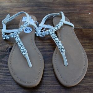 White Rhinestone and Pearl Sandals